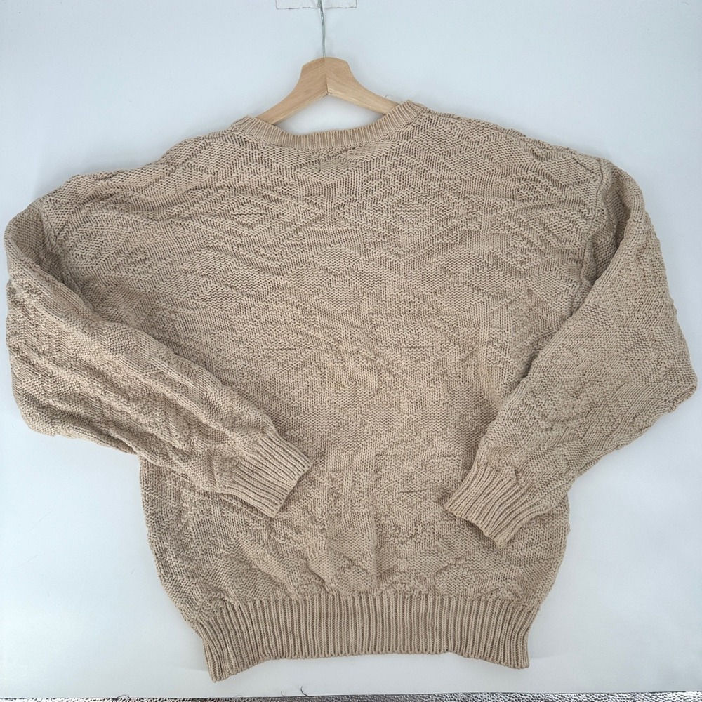 Vtg 80s GAP Men's Tan Textured 3D Knit Sweater Pullover Long Sleeve Crew Neck XL - Picture 7 of 9